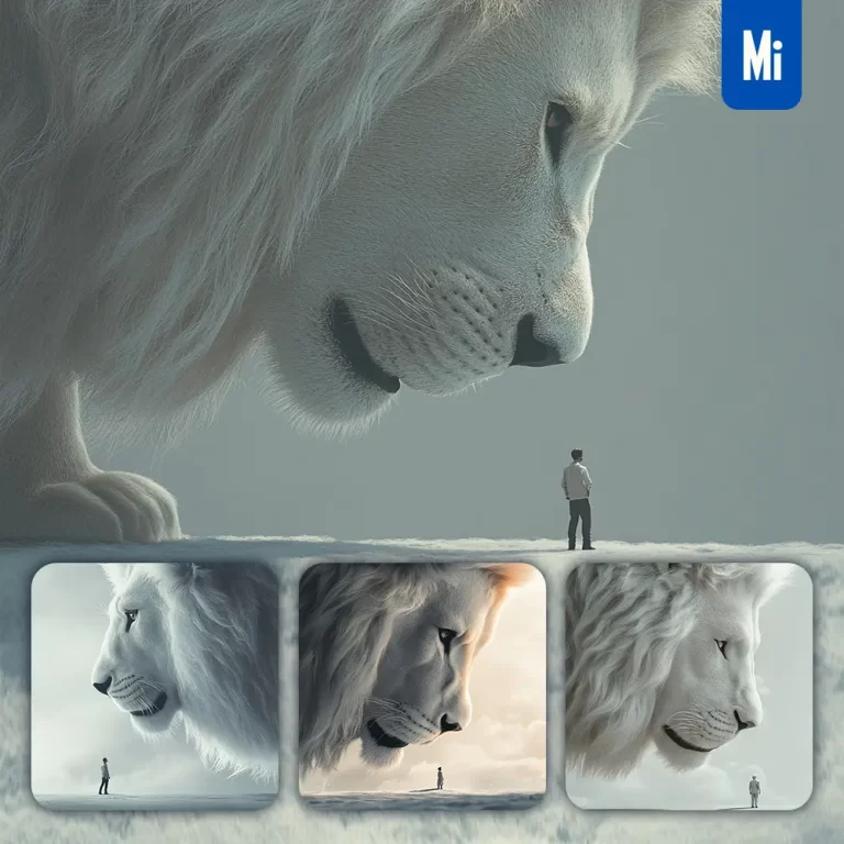 midjourney prompt lion human man illustration dramatic scene