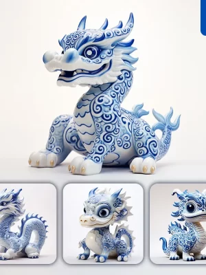 Midjourney Prompt Loong Chinese Dragon Cute Porcelain Pattern Art Animal 3d Artwork