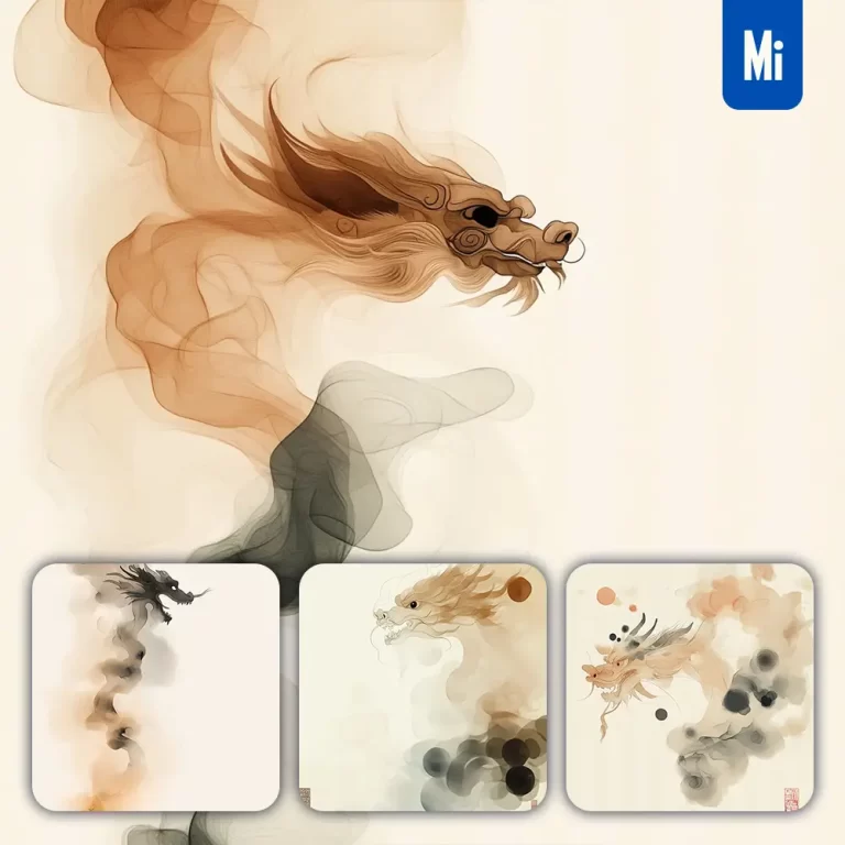 midjourney prompt loong Chinese dragon illustration ink painting watercolor smoke cloud art