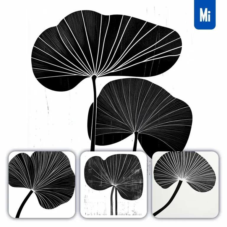 midjourney prompt lotus leaf vector woodcut print black and white illustration graphic pattern
