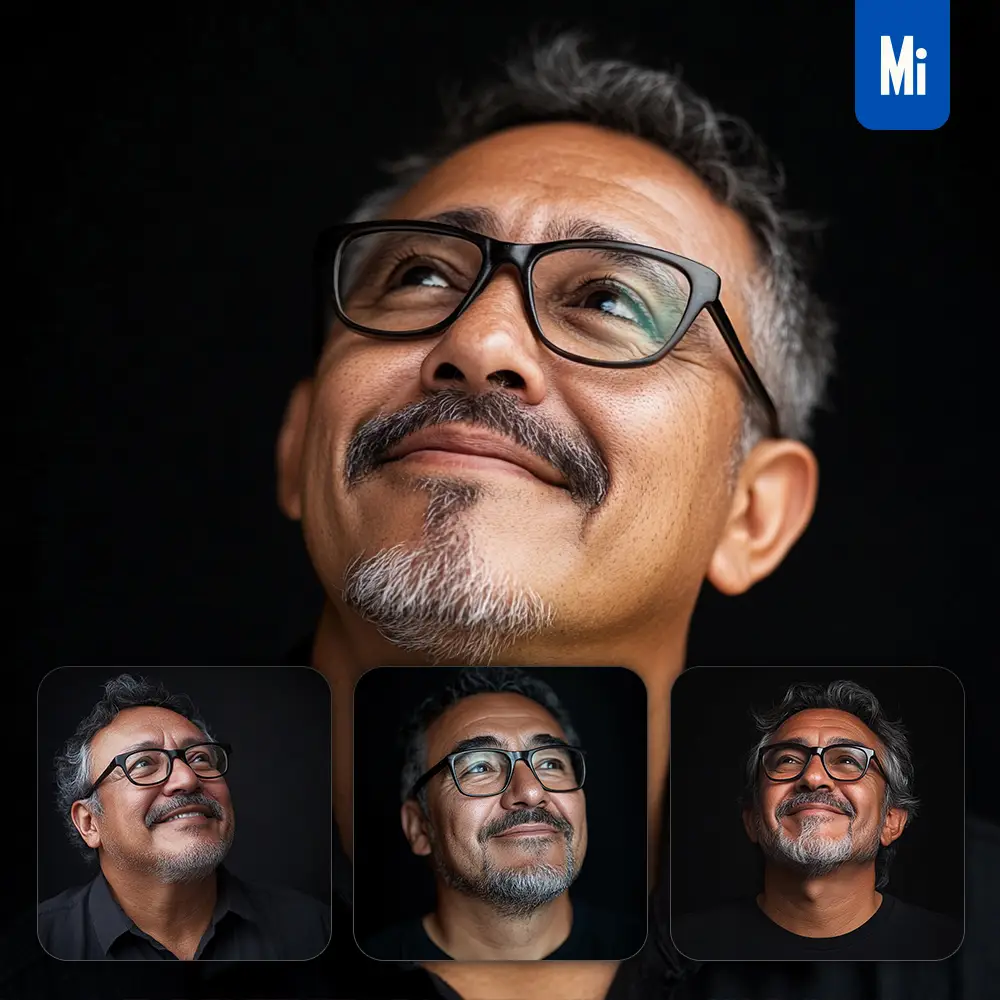 midjourney prompt man aged wrinkly old male glasses smiling smile looking black portrait photography