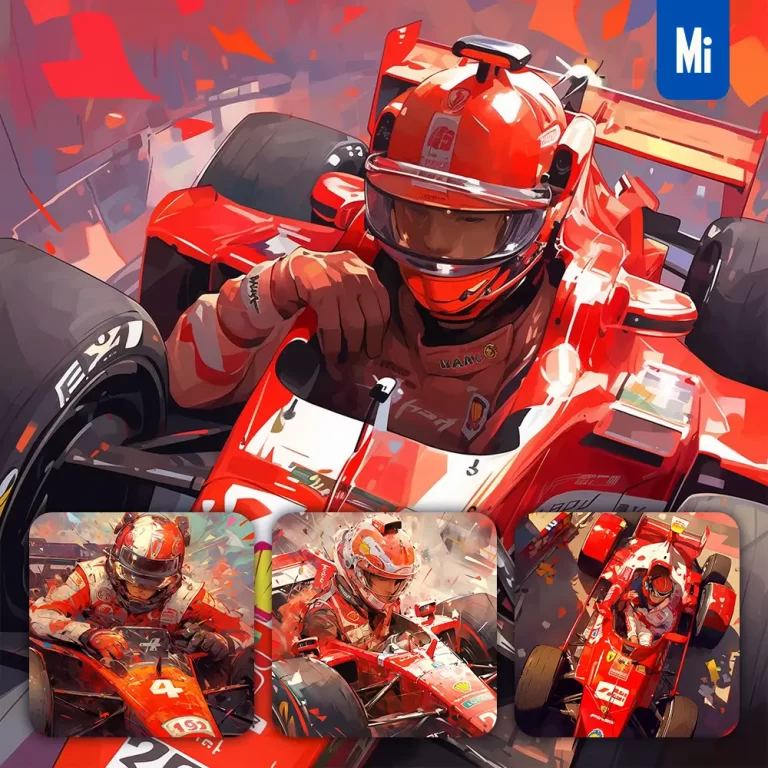 midjourney prompt man drive racing race F1 car animation oil painting illustration