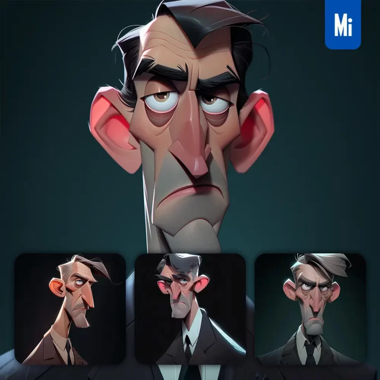 midjourney prompt man male lawyer manager suit quirky brooding character design animation cartoon