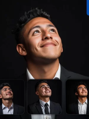 Midjourney Prompt Man Male Suit Confident Young Smiling Smile Looking Black Portrait Photography