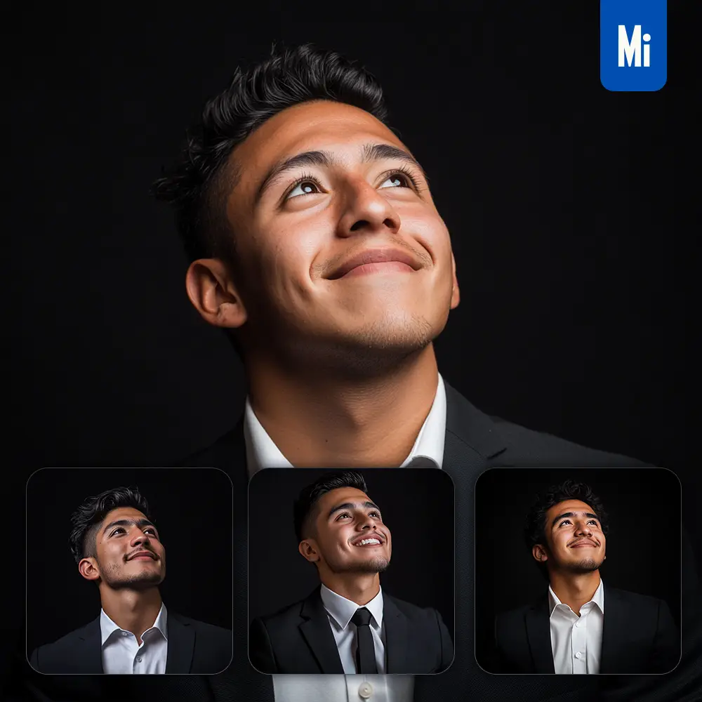 midjourney prompt man male suit confident young smiling smile looking black portrait photography