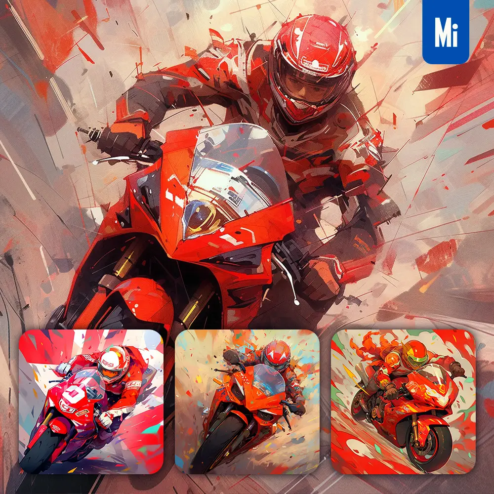 midjourney prompt man motorbike racing motorcycle ride animation oil painting illustration