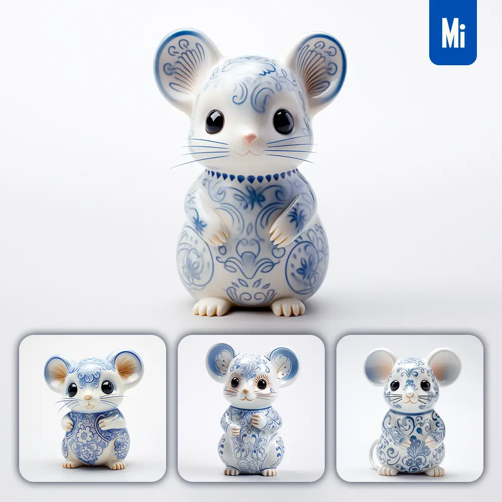 midjourney prompt mouse cute porcelain pattern art animal 3D artwork