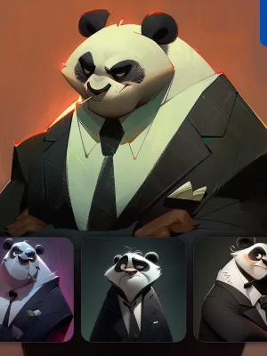 Midjourney Prompt Panda Boss Man Suit Quirky Brooding Character Design Animation Cartoon