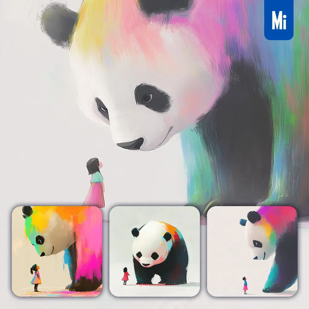 midjourney prompt panda girl kid children colorful ink painting cute illustration