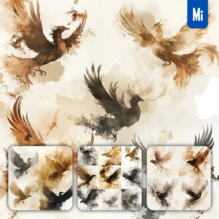 midjourney prompt phoenix illustration art ink painting watercolor smoke cloud series