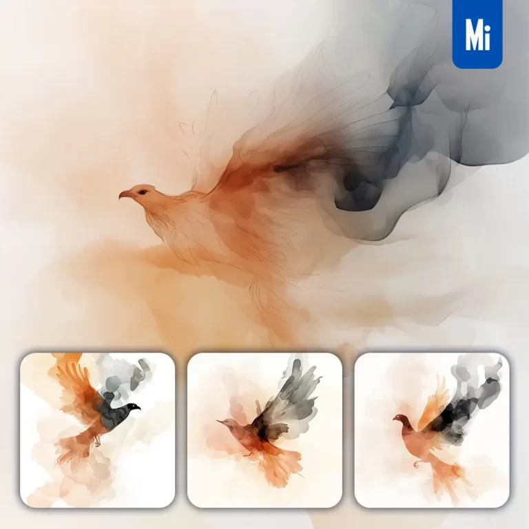 midjourney prompt phoenix illustration ink painting watercolor smoke cloud art