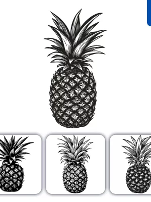 Midjourney Prompt Pineapple Woodcut Print Black And White Illustration