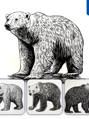 Midjourney Prompt Polar Bear Animal Woodcut Print Black And White Illustration