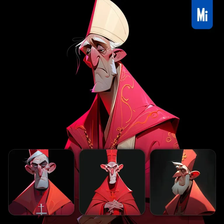 midjourney prompt pope quirky brooding character design animation cartoon