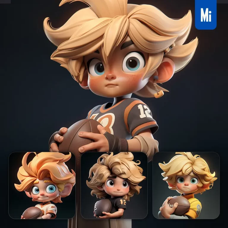 midjourney prompt rugby American football boy pupil kids children 3D cute doll blind box cartoon