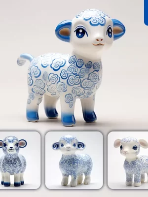 Midjourney Prompt Sheep Cute Porcelain Pattern Art Animal 3d Artwork