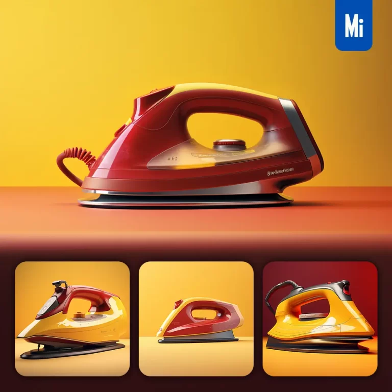 midjourney prompt steam electric iron red yellow retro industrial product functional design 3D rendering photography