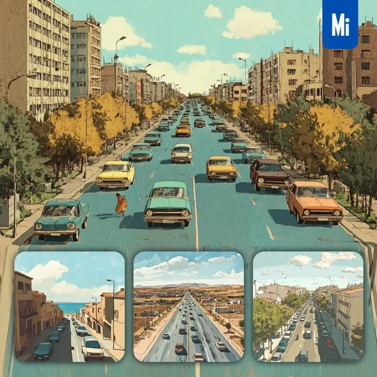 midjourney prompt street car road sky city traffic jam art painting illustration