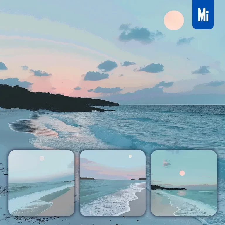 midjourney prompt sunset blue sun hazy fog beach evening sea photography