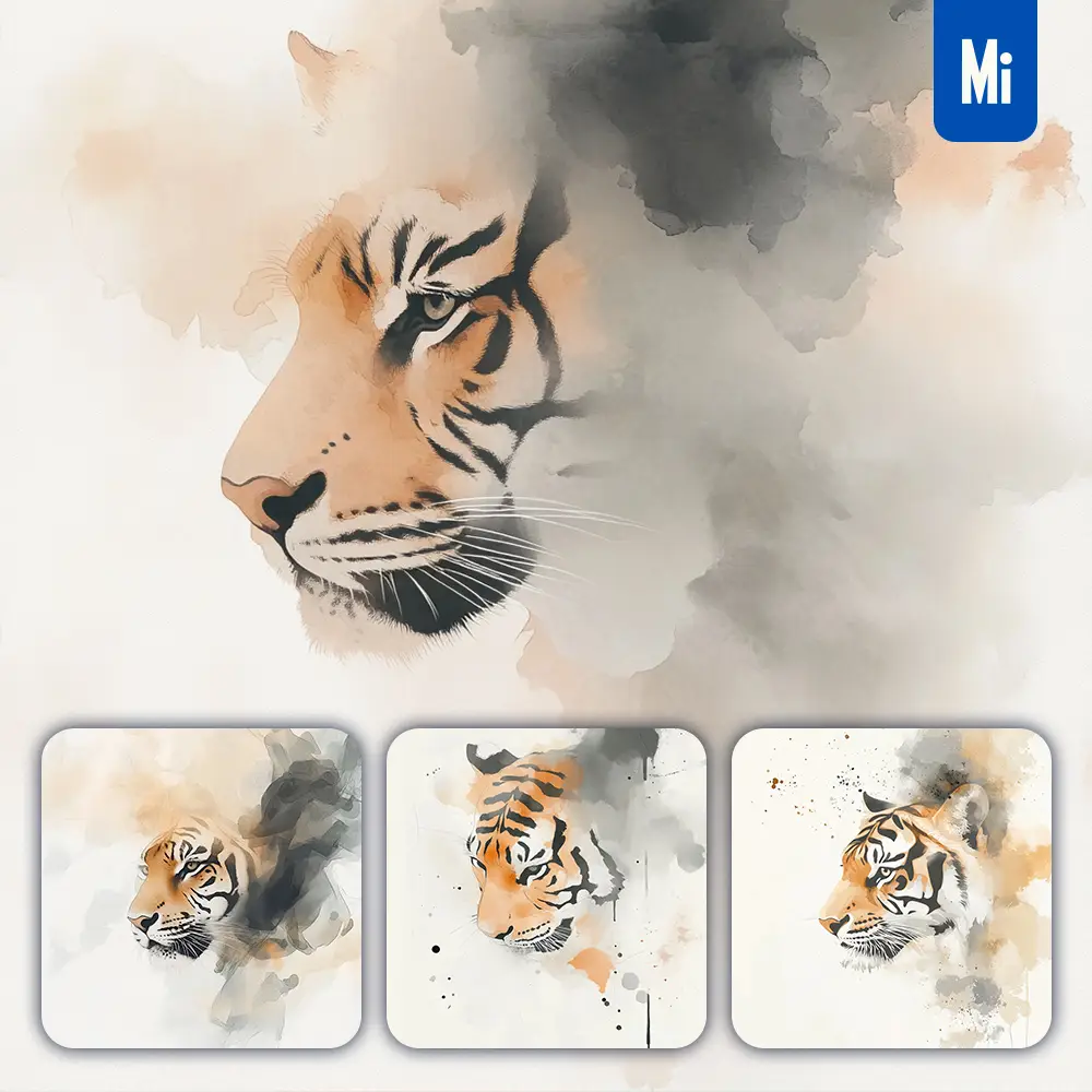 Midjourney Prompt Tiger Illustration Ink Painting Watercolor Smoke Cloud Art