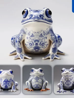 Midjourney Prompt Toad Frog Cute Porcelain Pattern Art Animal 3d Artwork