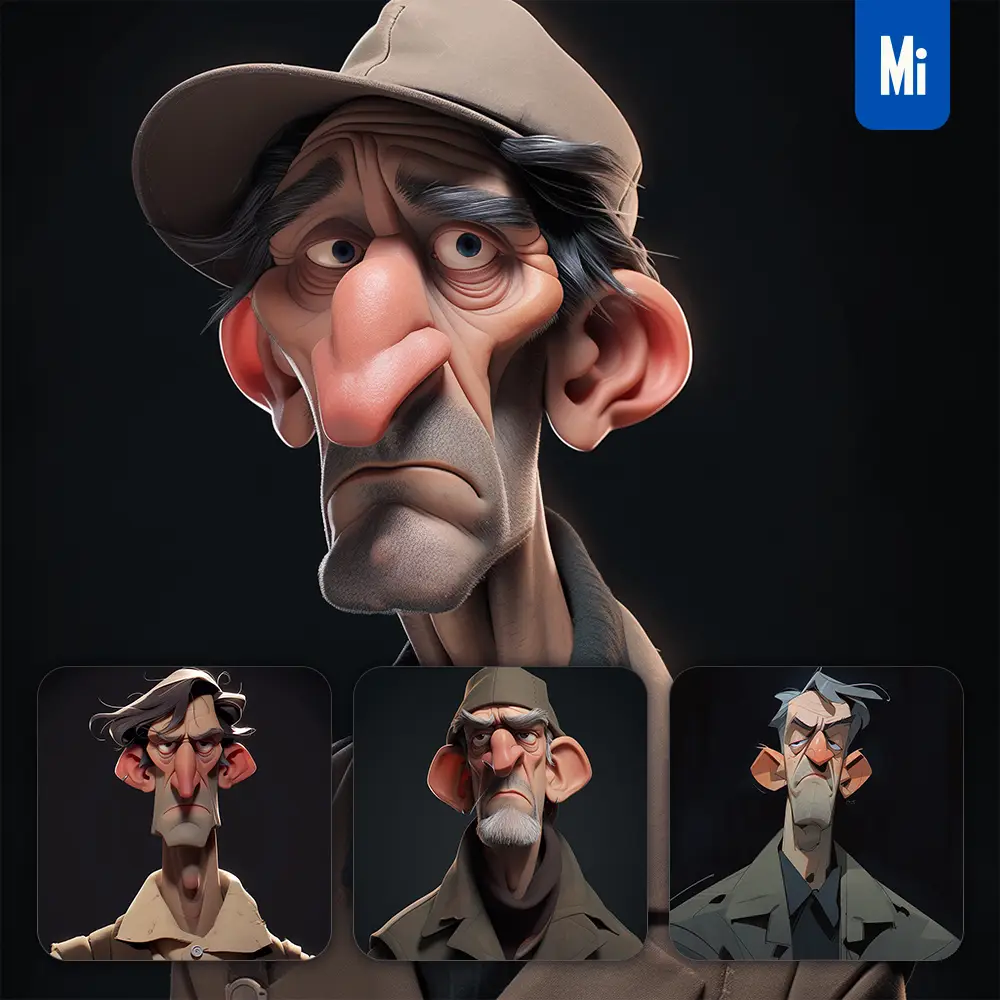 midjourney prompt tramp poor vagrant man quirky brooding character design animation cartoon