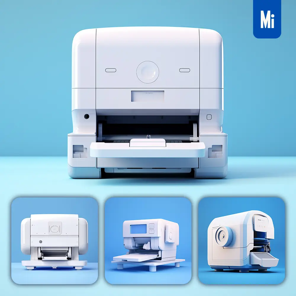 Midjourney Prompt White Printer Blue Retro Industrial Product Functional Design 3d Rendering Photography