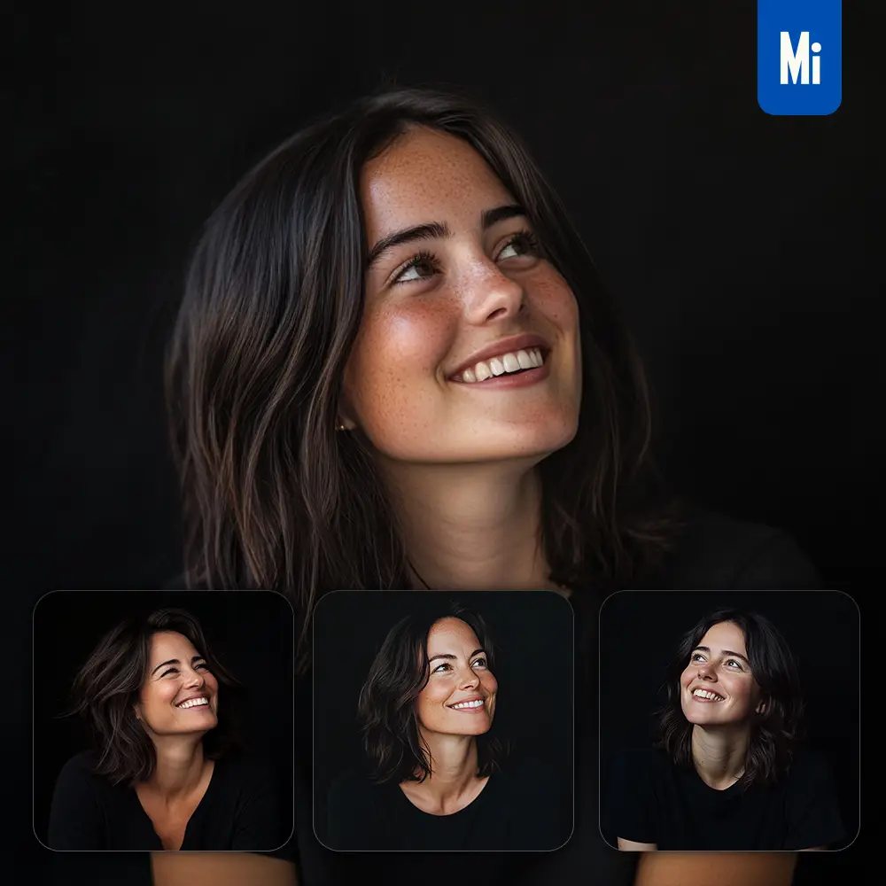 Midjourney Prompt Woman Attractive Girl Young Female Hair Black Shirt Smiling Smile Looking Black Portrait Photography