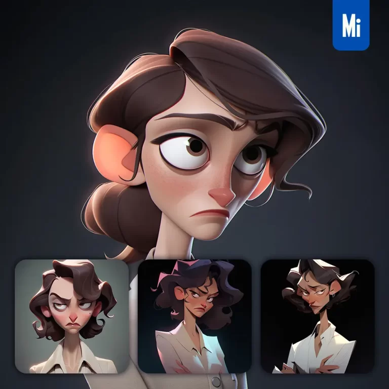 midjourney prompt woman teacher clerk blouse brooding character design animation cartoon