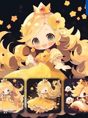 Midjourney Prompt Yellow Princess Girl Lovely Queen Crown Dress 3d Cute Doll Cartoon Animation