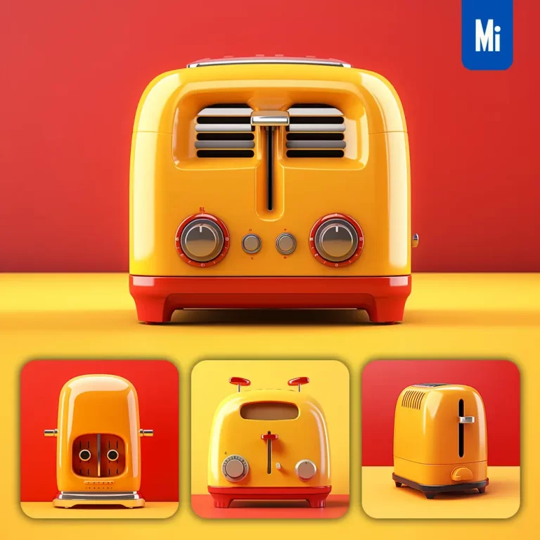 midjourney prompt yellow toaster red retro industrial product functional design 3D rendering photography