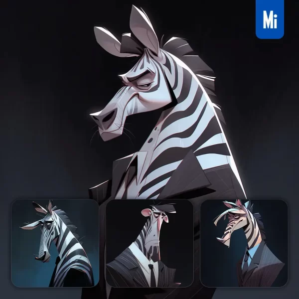 Midjourney Prompt Zebra Man Boss Suit Quirky Brooding Character Design Animation Cartoon