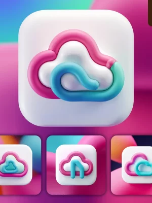 Ideogram Prompt Cloud App 3d Icon Design Pink Cyan Blue Logo Color