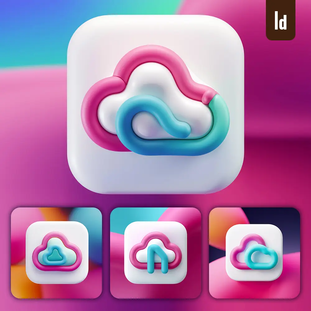 ideogram prompt cloud app 3D icon design pink cyan blue logo color