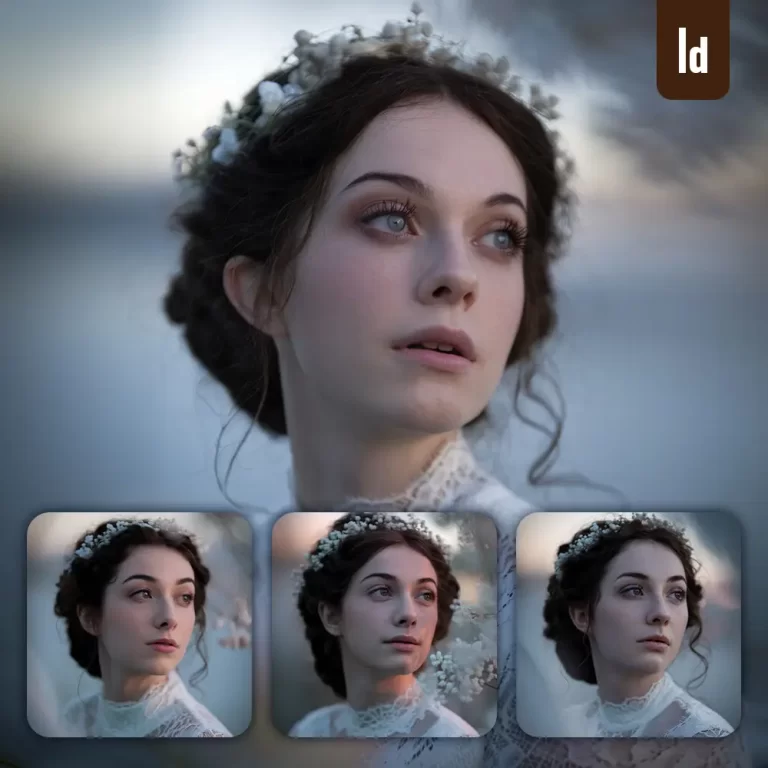 ideogram prompt girl woman female face close up floral headpiece flower lace dress photography