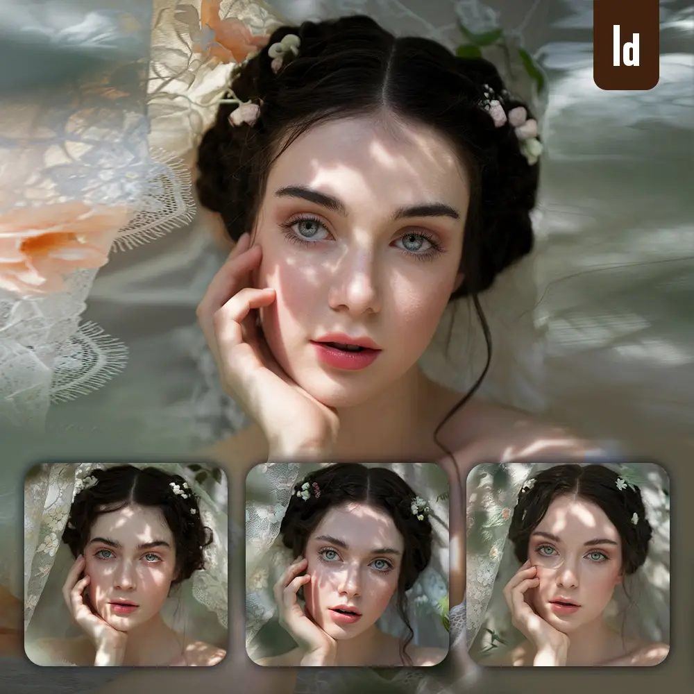 ideogram prompt girl woman makeup female lace veil head hand face dappled highlight photography