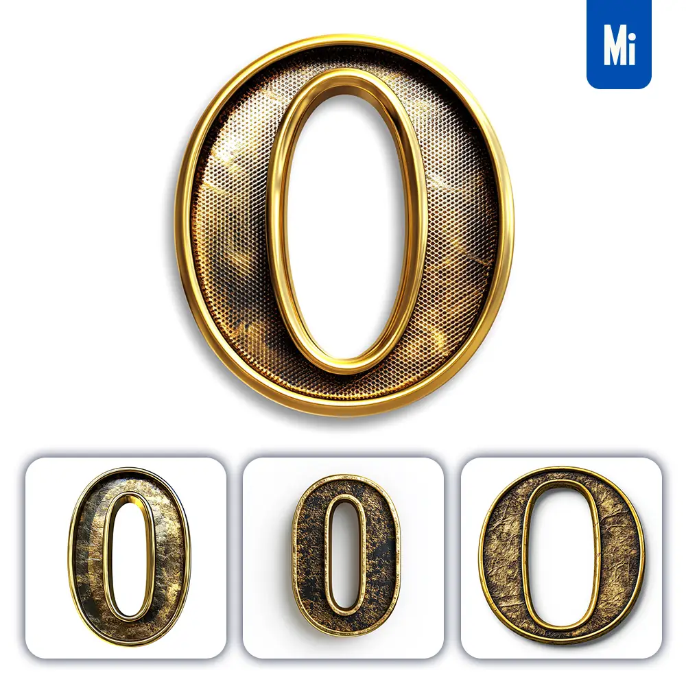 Midjourney Prompt 0 Number Logo 3d Rendering Gold Golden Metal