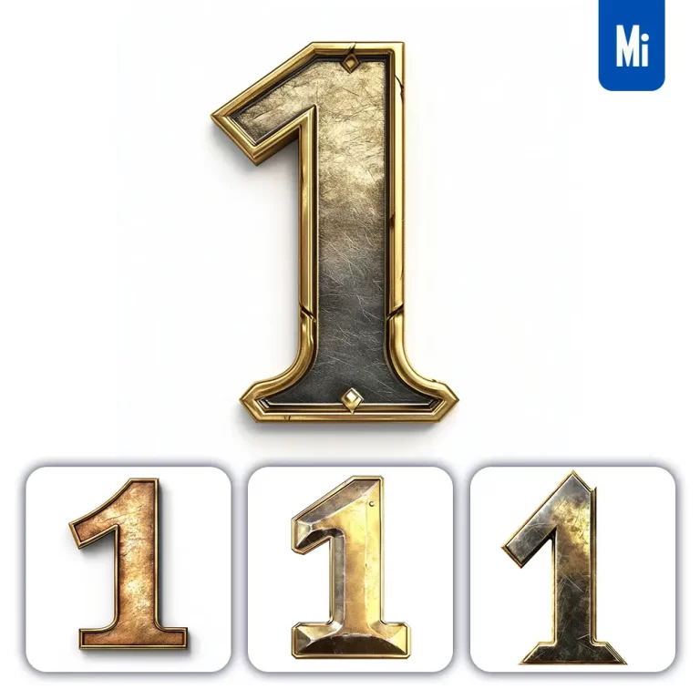 midjourney prompt 1 number logo 3D rendering gold golden metal