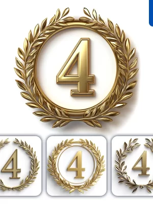 Midjourney Prompt 4 Number Badge Logo Gold Golden Dark Olive Branches Round Ring Hollow White Metal 3d Rendering