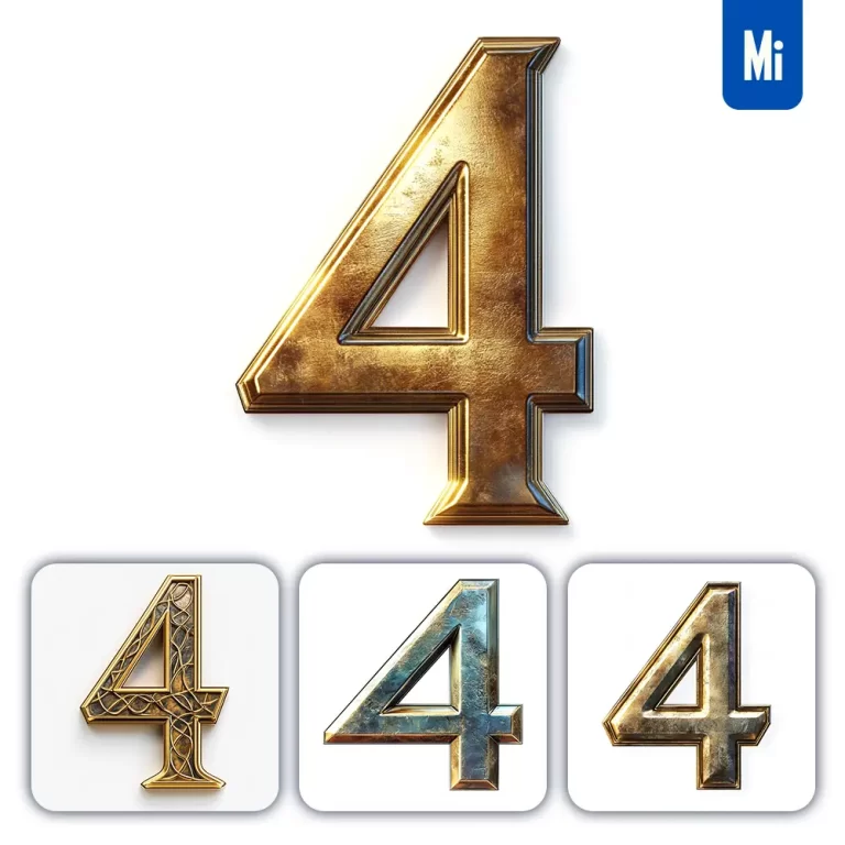midjourney prompt 4 number logo 3D rendering gold golden metal