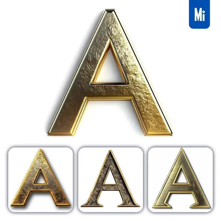 midjourney prompt A letter logo 3D rendering gold golden metal
