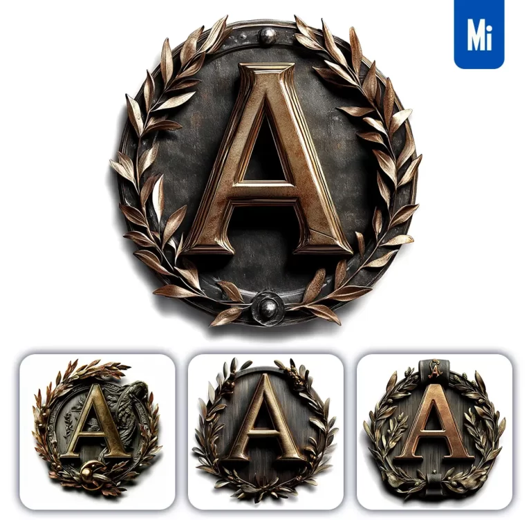 midjourney prompt A letter logo retro 3D rendering dark gold golden metal