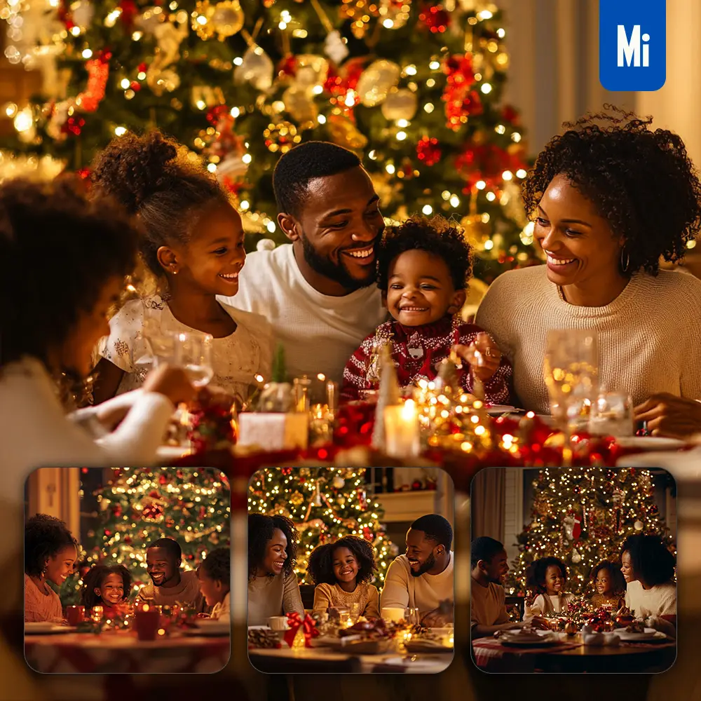 midjourney prompt African American family happy Christmas eve dine together photography