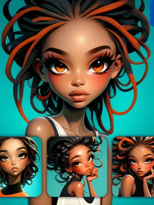 Midjourney Prompt African Woman Dreadlocks Girl Female Lady Hair Portrait Cartoon Illustration