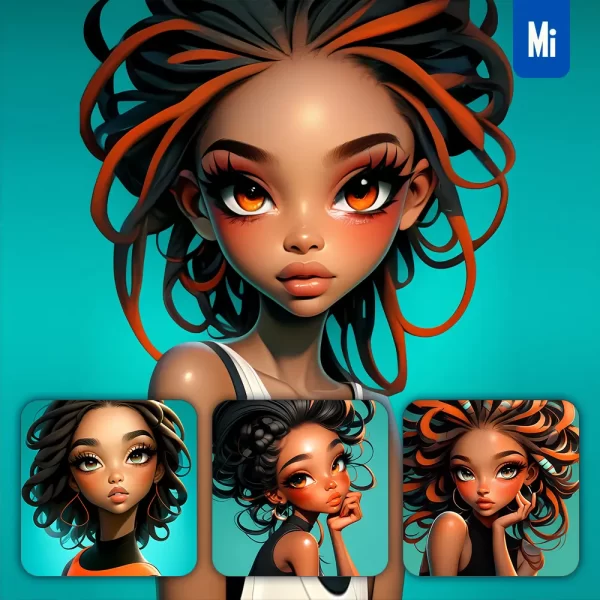 Midjourney Prompt African Woman Dreadlocks Girl Female Lady Hair Portrait Cartoon Illustration