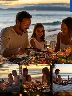 Midjourney Prompt Australian Family Happy Christmas Sunset Meal Together Photography