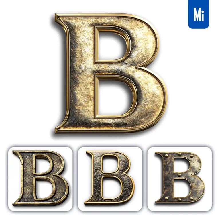 midjourney prompt B letter logo 3D rendering gold golden metal