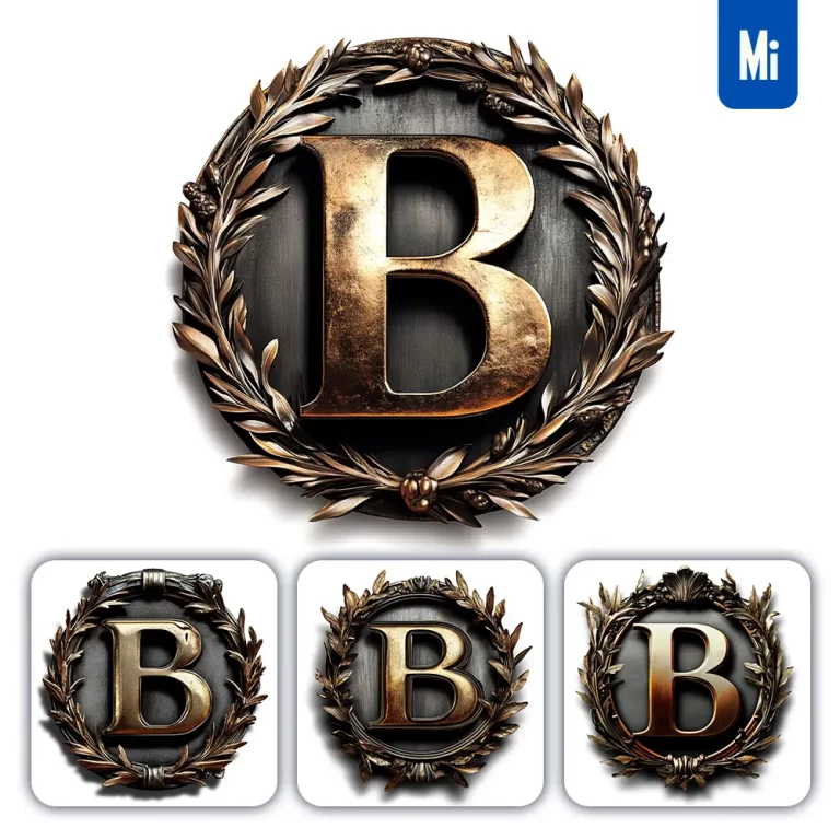 midjourney prompt B letter logo retro 3D rendering dark gold golden metal