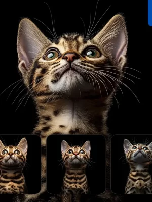 Midjourney Prompt Bengal Cat Kitten Head Face Front Look Up Portrait Photography