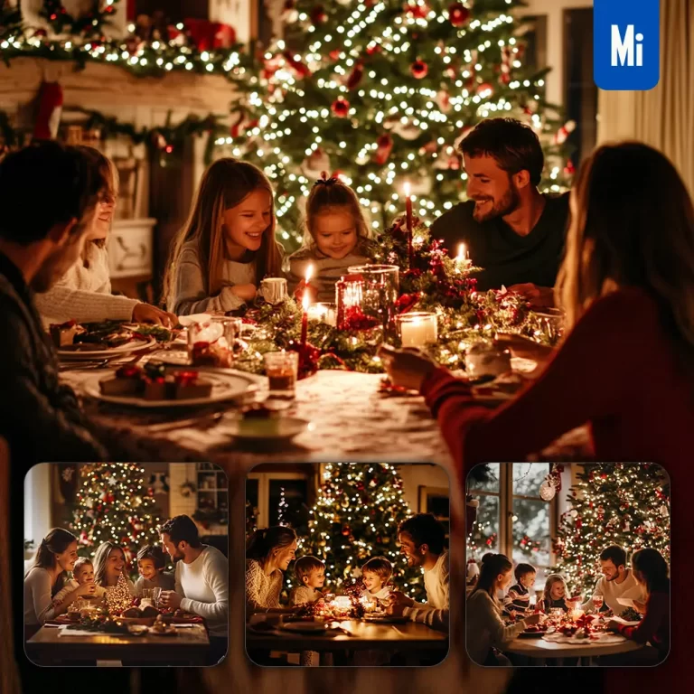 midjourney prompt Canadian family happy Christmas eve dine together photography